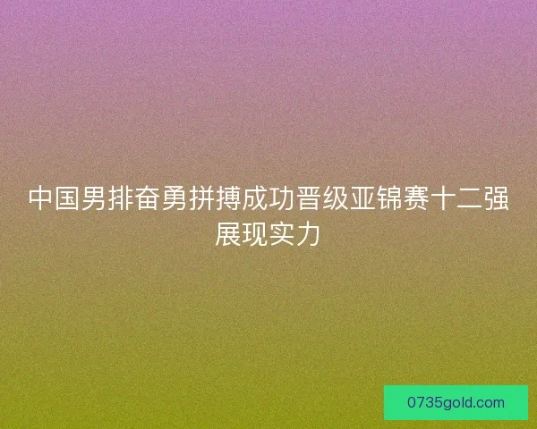 中国男排奋勇拼搏成功晋级亚锦赛十二强展现实力